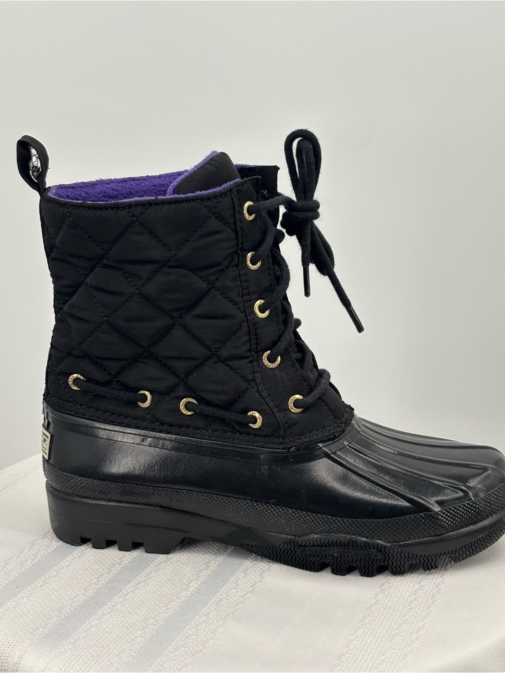 Sperry Top-Slider Waterproof Winter Boots Black Quilted Fleece Lined  Size 5